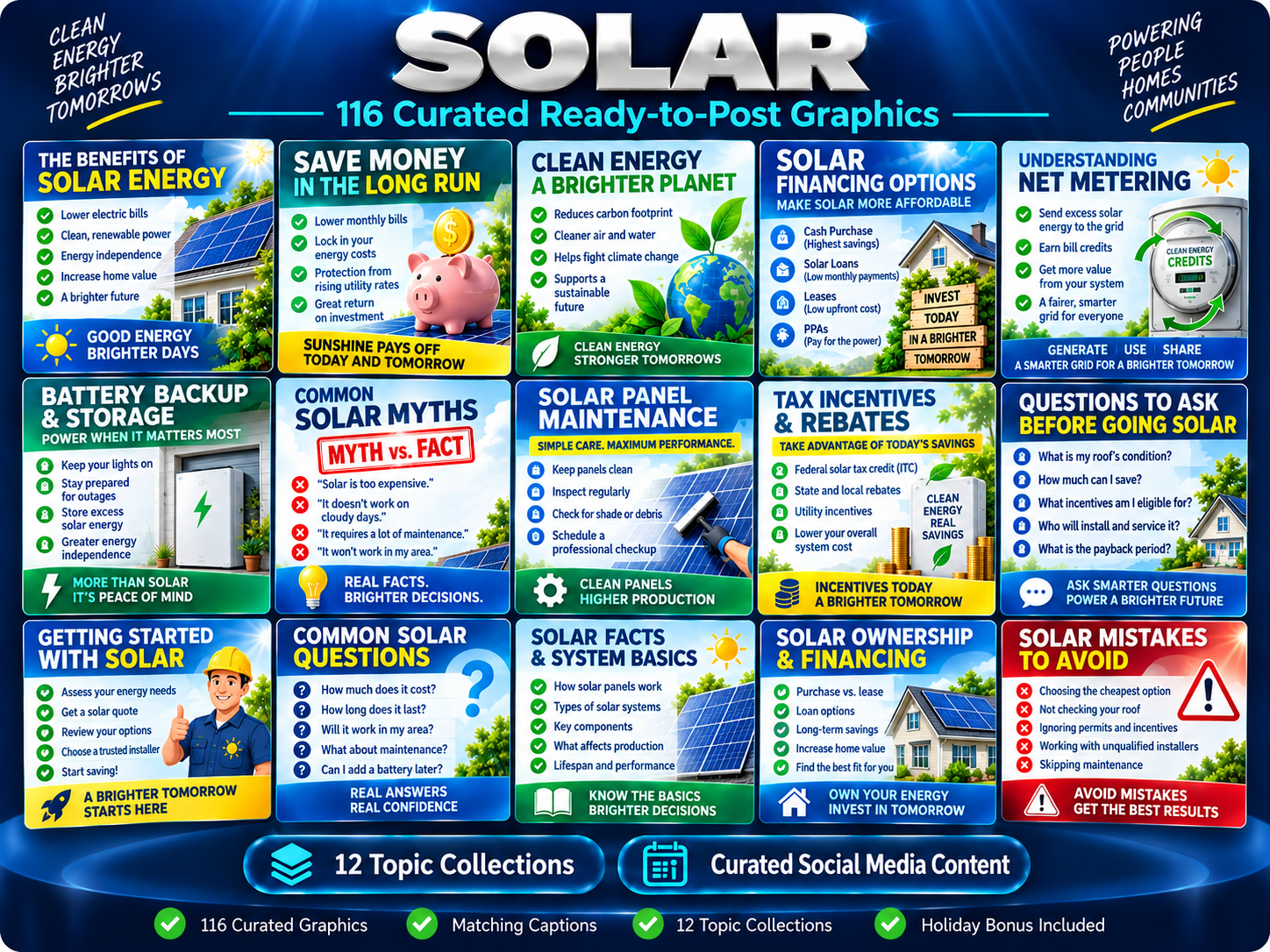 116 curated ready-to-post solar social media graphics